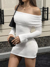 Off-Shoulder Textured Bodycon Sweater Dress thumbnail