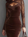 Long-Sleeve Velvet Lace Bodycon Dress thumbnail