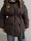 Mid-Length Thickened Hooded Winter Coat with Belted thumbnail