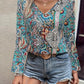 Printed V-Neck Long Sleeve Blouse