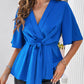 Surplice Tie Waist Half Sleeve Blouse