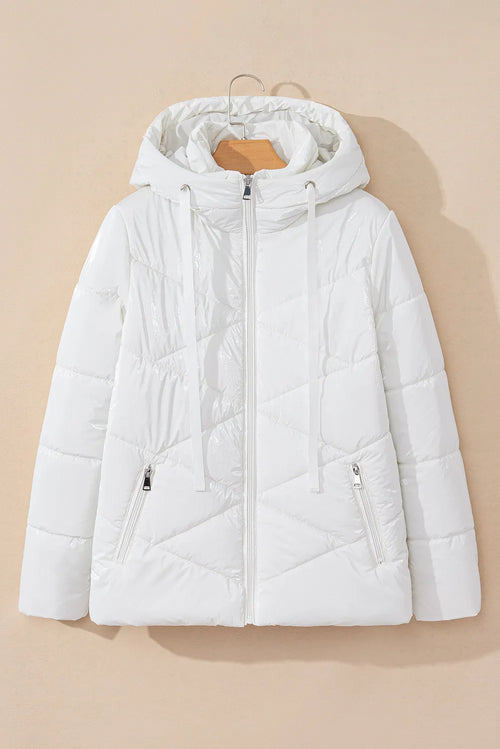 Customer styling Drawstring Zip Up Long Sleeve Hooded Winter Coat
