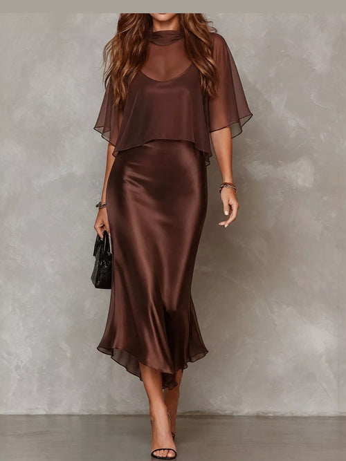 Customer styling Full Size Satin Cami Dress and Sheer Cover Up Set Plus Size