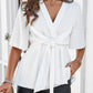 Surplice Tie Waist Half Sleeve Blouse