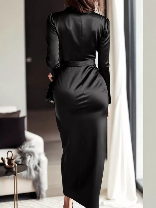Customer styling Satin Surplice Long Sleeve Dress