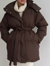 Mid-Length Thickened Hooded Winter Coat with Belted thumbnail