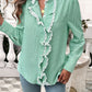 Lace Detail Ruffled Round Neck Long Sleeve Shirt