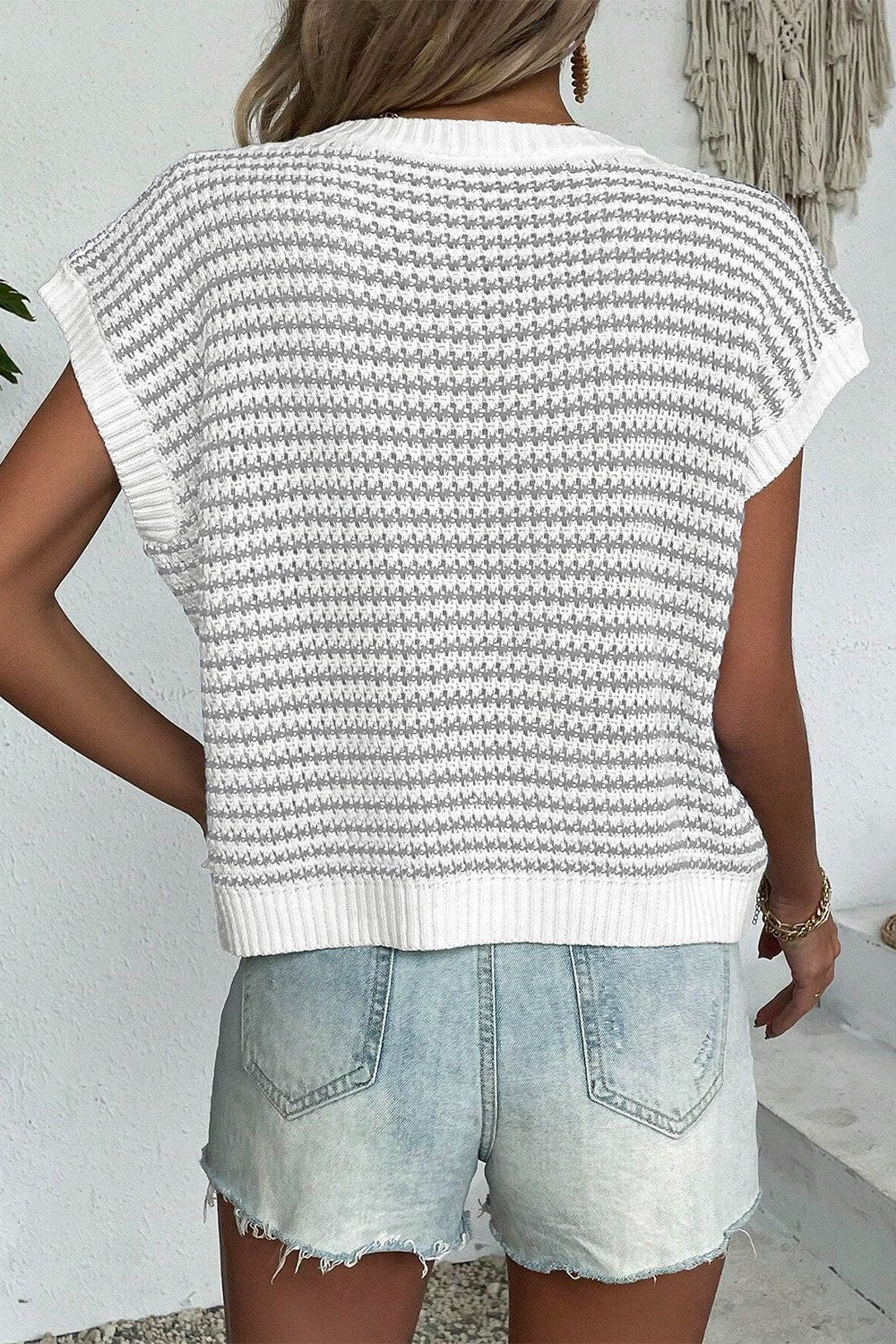 Striped Round Neck Sweater Vest