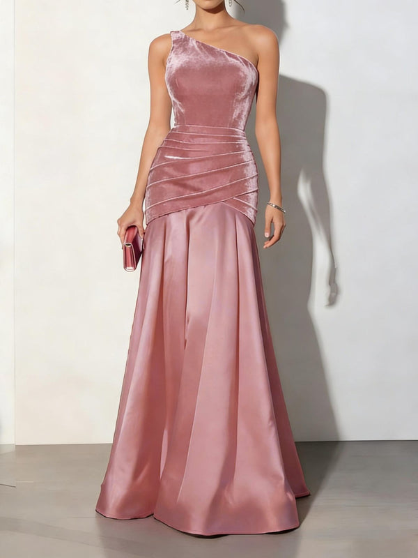 Velvet One-Shoulder Mermaid Maxi Dress