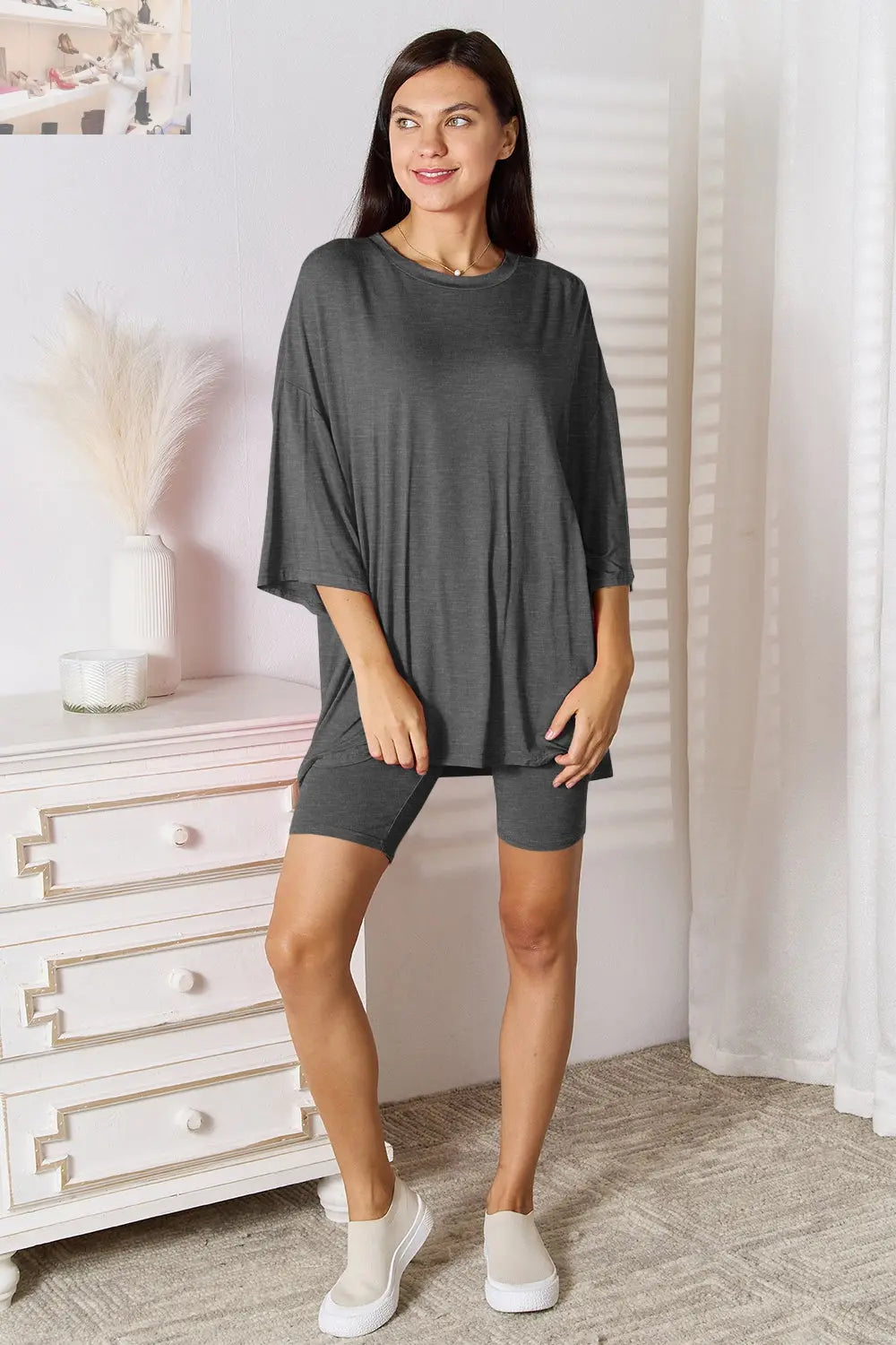 Basic Bae Full Size Soft Rayon Three-Quarter Sleeve Top and Shorts Set 