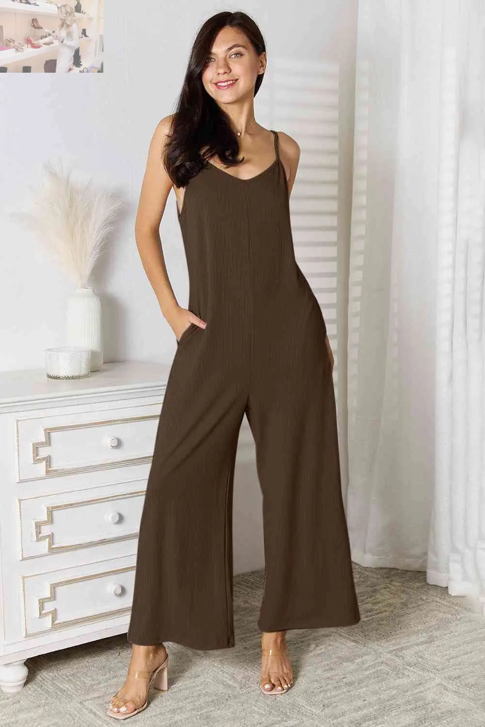 Basic Bae Full Size Spaghetti Strap V-Neck Jumpsuit - MegaSuperStar