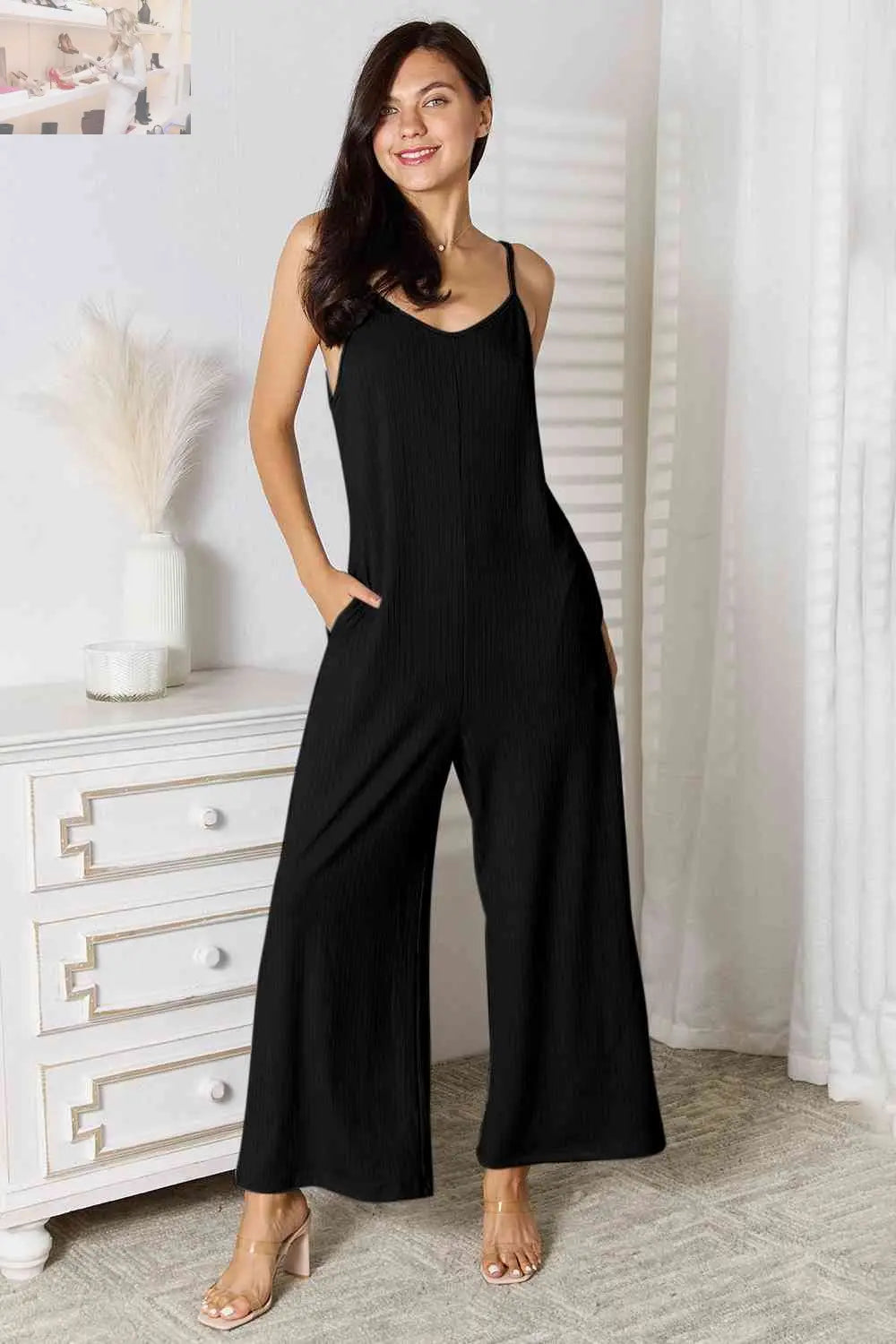 Basic Bae Full Size Spaghetti Strap V-Neck Jumpsuit - MegaSuperStar