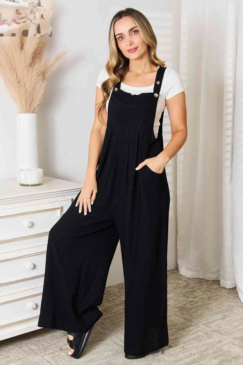 Basic Bae Wide Leg Overalls with Pockets - MegaSuperStar