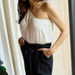 Dress Day Marvelous in Manhattan One-Shoulder Jumpsuit in White/Black - MegaSuperStar