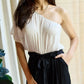 Dress Day Marvelous in Manhattan One-Shoulder Jumpsuit in White/Black - MegaSuperStar