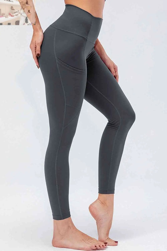 Breathable Wide Waistband Active Leggings with Pockets - MegaSuperStar