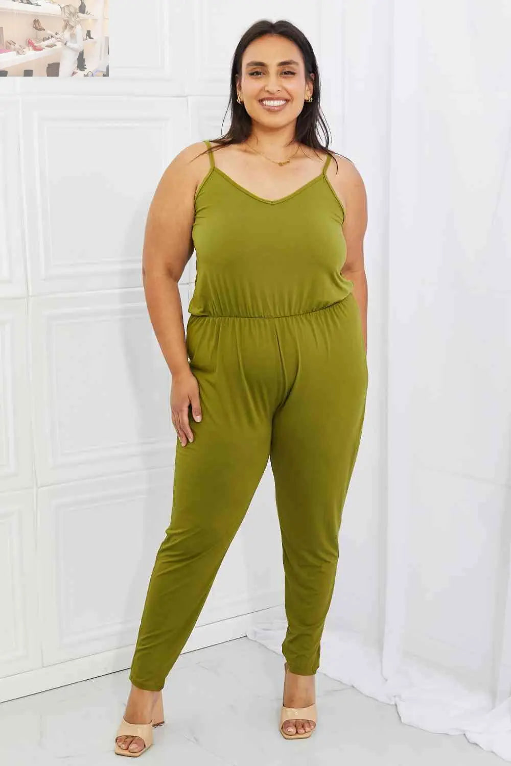 Capella Comfy Casual Full Size Solid Elastic Waistband Jumpsuit in Chartreuse - MegaSuperStar