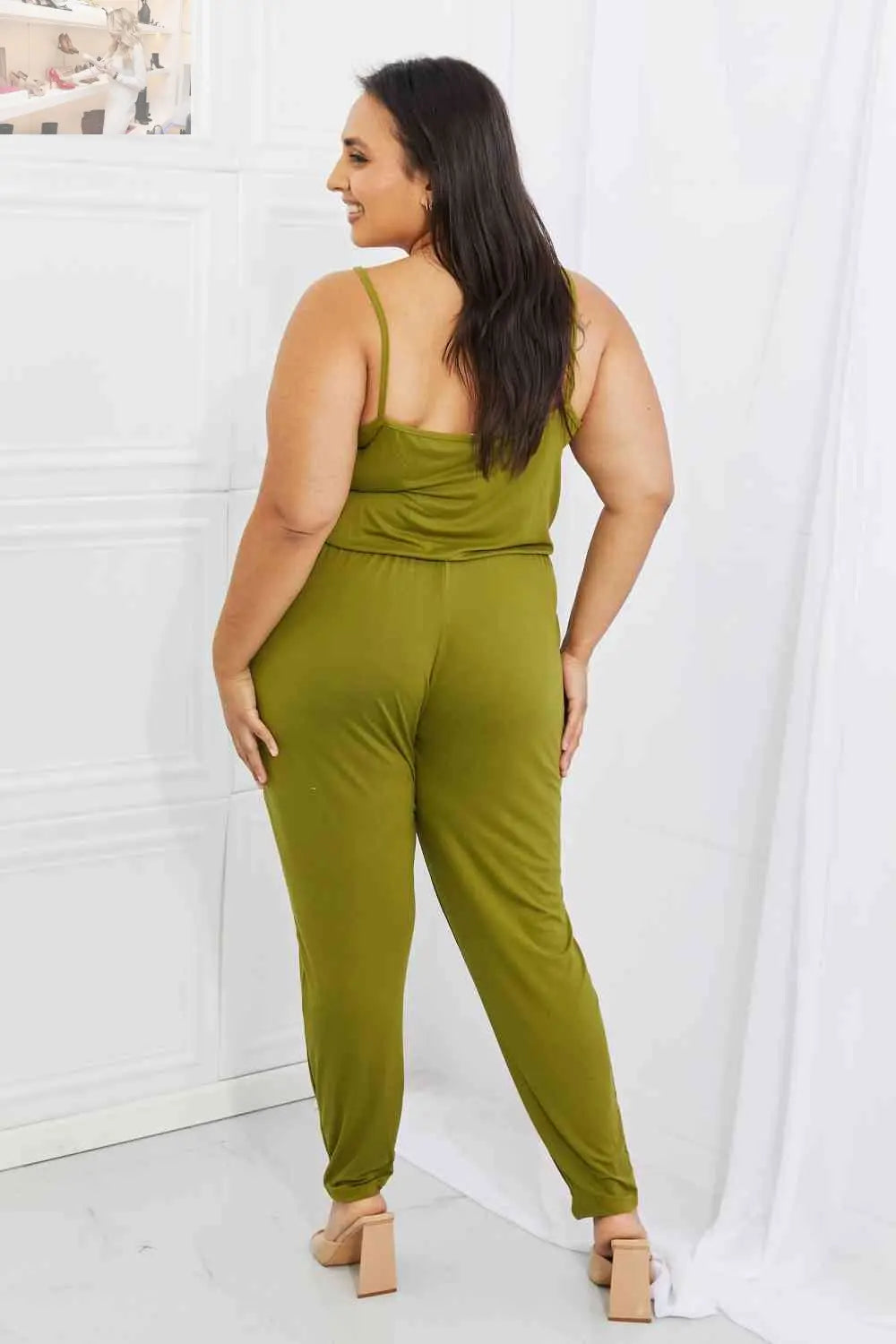 Capella Comfy Casual Full Size Solid Elastic Waistband Jumpsuit in Chartreuse - MegaSuperStar