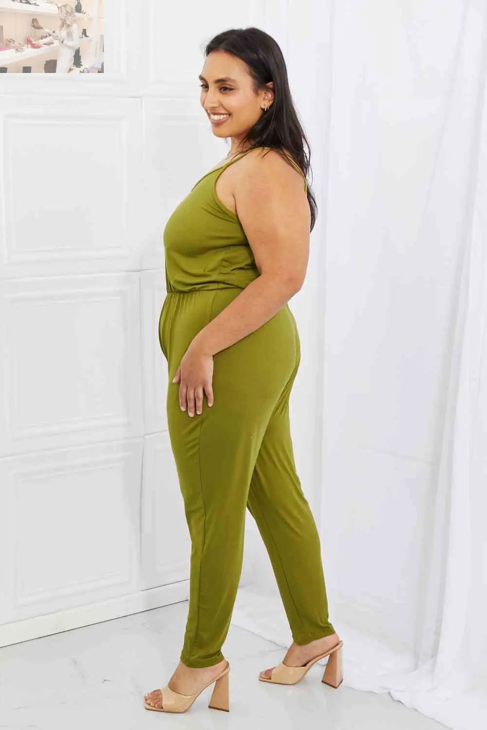 Capella Comfy Casual Full Size Solid Elastic Waistband Jumpsuit in Chartreuse - MegaSuperStar