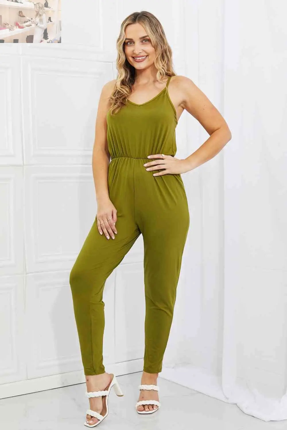 Capella Comfy Casual Full Size Solid Elastic Waistband Jumpsuit in Chartreuse - MegaSuperStar