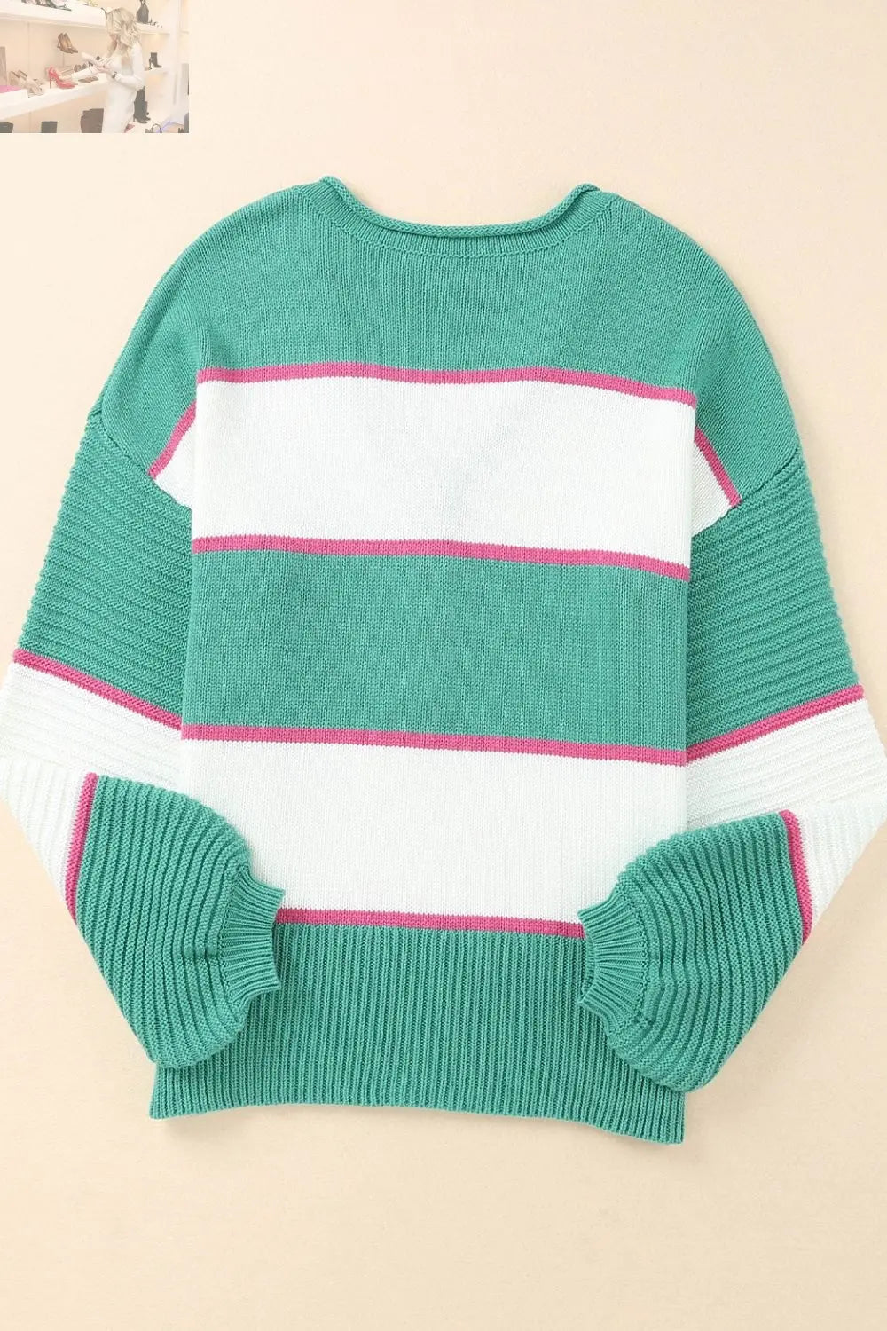 Color Block Buttoned V-Neck Sweater - MegaSuperStar