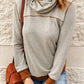 Contrast Cowl Neck Long Sleeve Top - MegaSuperStar