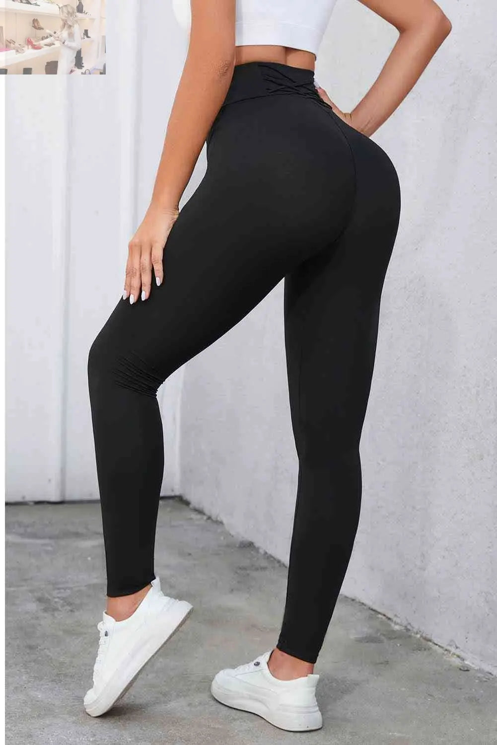 Crisscross Detail Wide Waistband Leggings - MegaSuperStar