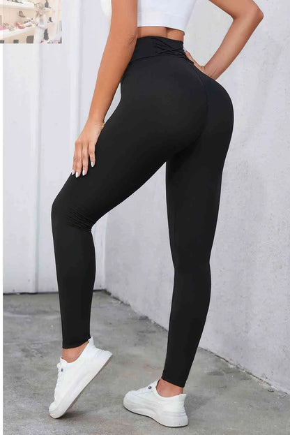 Crisscross Detail Wide Waistband Leggings - MegaSuperStar