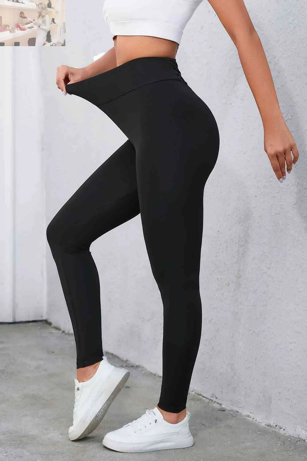 Crisscross Detail Wide Waistband Leggings - MegaSuperStar