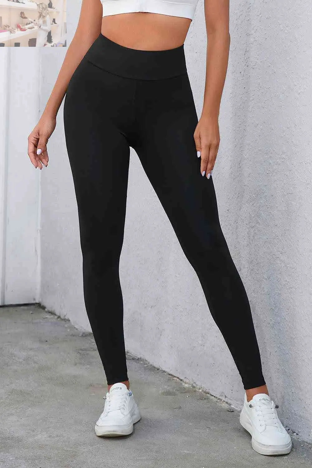 Crisscross Detail Wide Waistband Leggings - MegaSuperStar