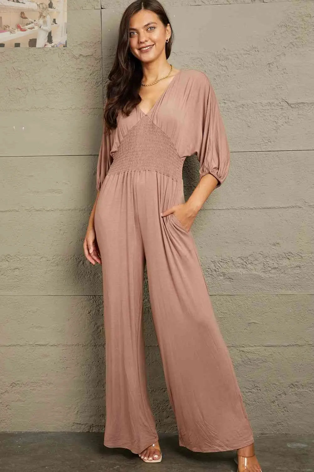 Culture Code Full Size Smocking Waist Jumpsuit - MegaSuperStar