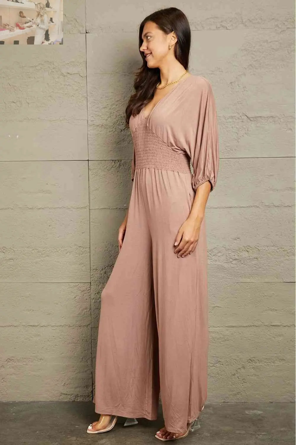 Culture Code Full Size Smocking Waist Jumpsuit - MegaSuperStar