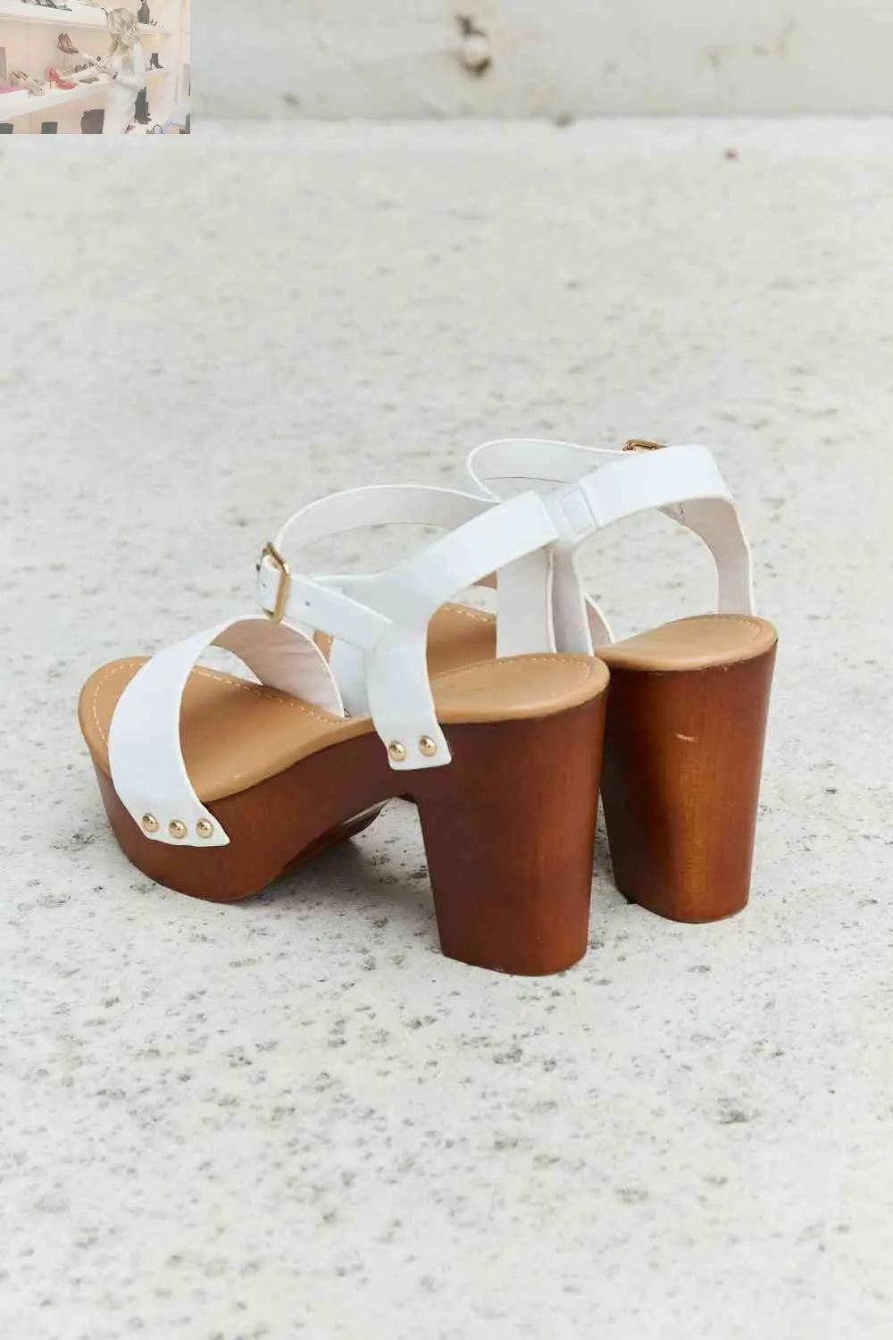 DDK Time After Time Wooden Platform Strap Heels - MegaSuperStar