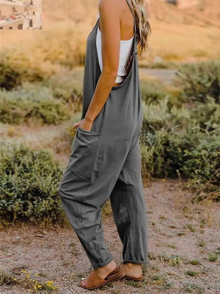 Double Take Full Size Sleeveless V-Neck Pocketed Jumpsuit - MegaSuperStar