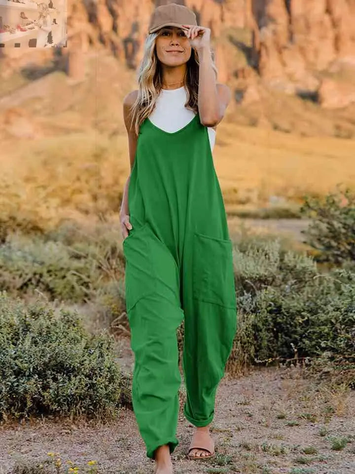 Double Take Full Size Sleeveless V-Neck Pocketed Jumpsuit - MegaSuperStar