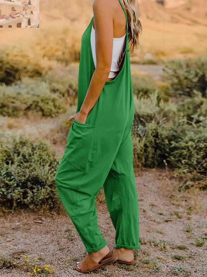 Double Take Full Size Sleeveless V-Neck Pocketed Jumpsuit - MegaSuperStar