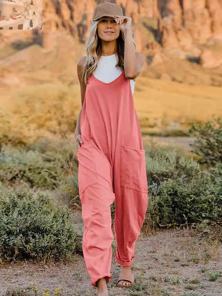 Double Take Full Size Sleeveless V-Neck Pocketed Jumpsuit - MegaSuperStar