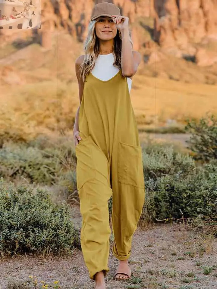 Double Take Full Size Sleeveless V-Neck Pocketed Jumpsuit - MegaSuperStar