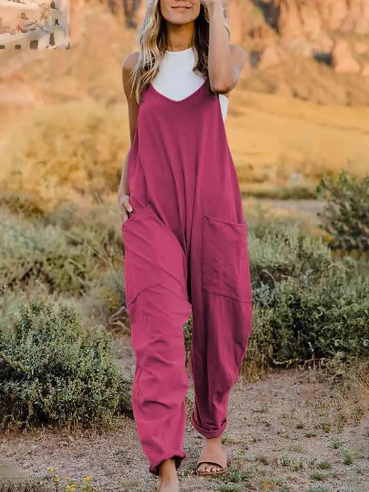 Double Take Full Size Sleeveless V-Neck Pocketed Jumpsuit - MegaSuperStar