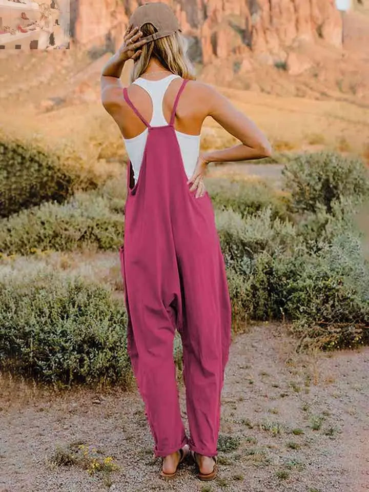 Double Take Full Size Sleeveless V-Neck Pocketed Jumpsuit - MegaSuperStar