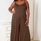 Double Take Full Size Soft Rayon Spaghetti Strap Tied Wide Leg Jumpsuit - MegaSuperStar