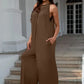 Double Take Full Size Tie Back Cutout Sleeveless Jumpsuit - MegaSuperStar