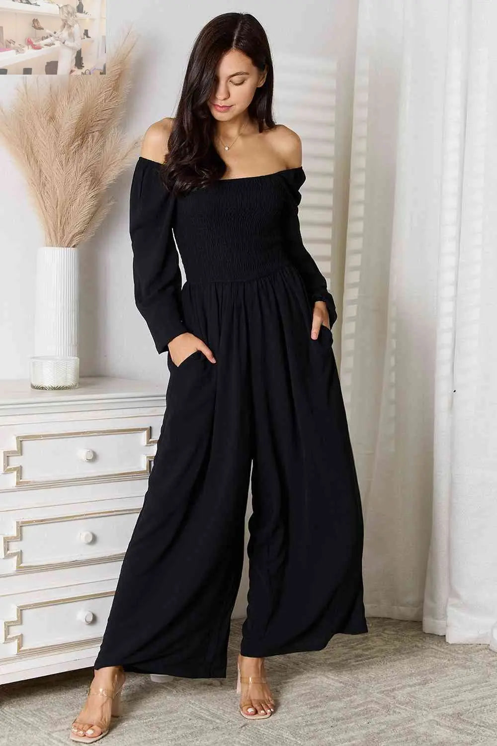 Double Take Square Neck Jumpsuit with Pockets - MegaSuperStar