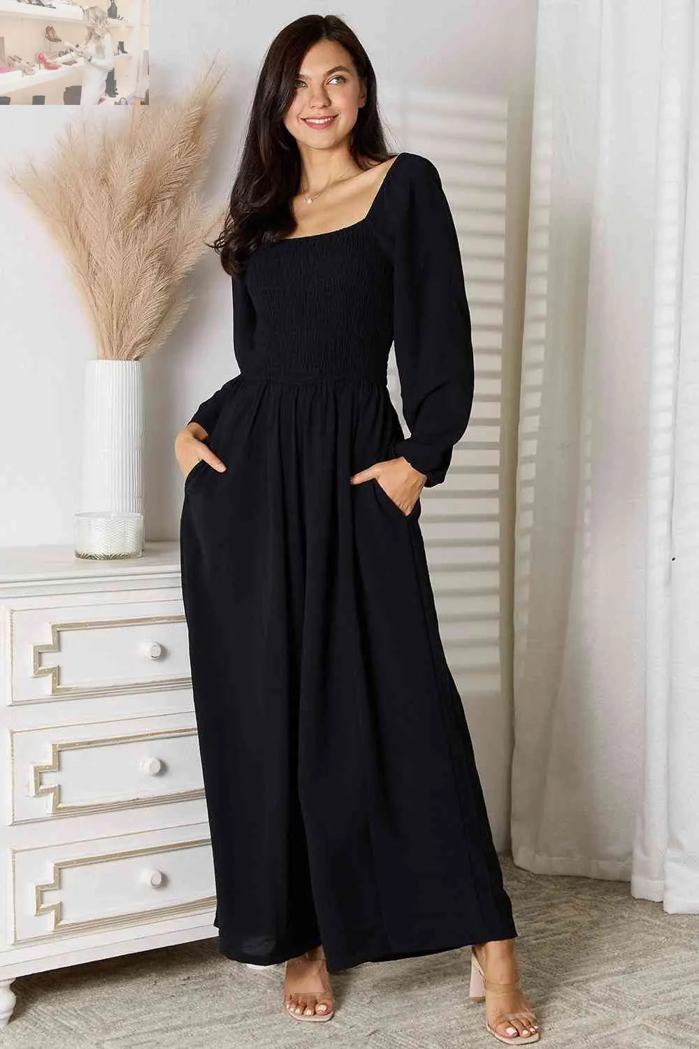 Double Take Square Neck Jumpsuit with Pockets - MegaSuperStar