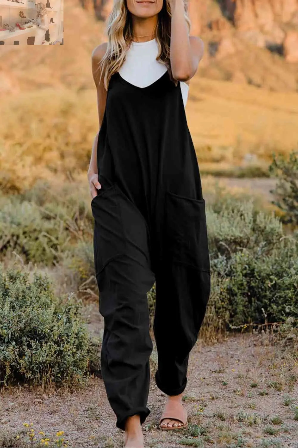 Double Take  V-Neck Sleeveless Jumpsuit with Pocket - MegaSuperStar