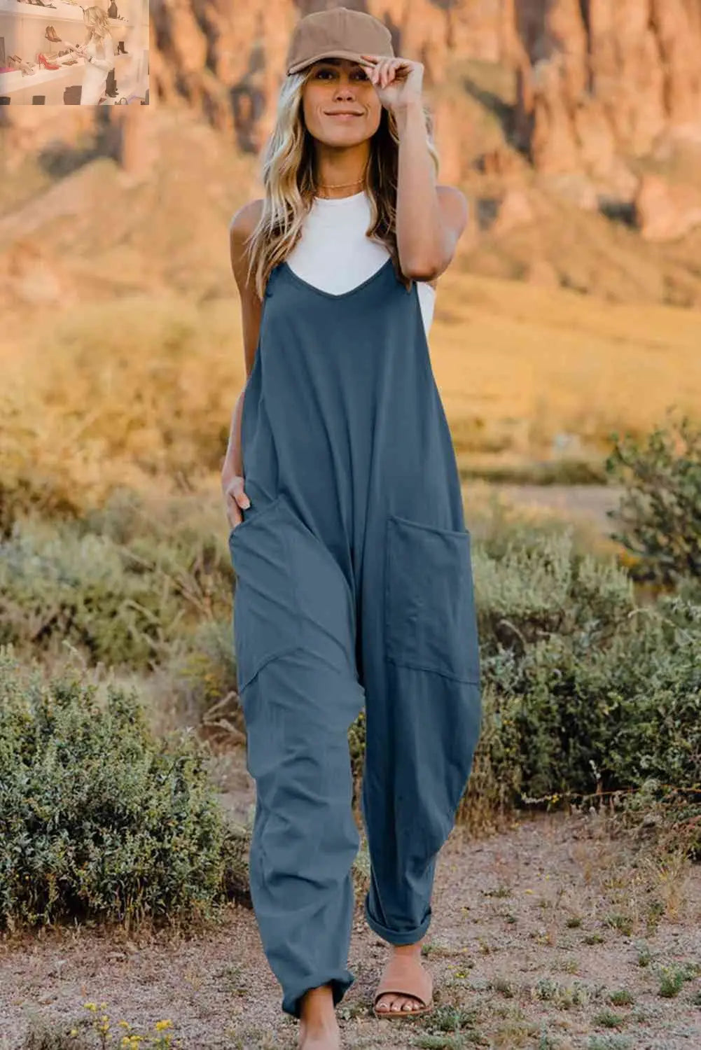 Double Take  V-Neck Sleeveless Jumpsuit with Pocket - MegaSuperStar