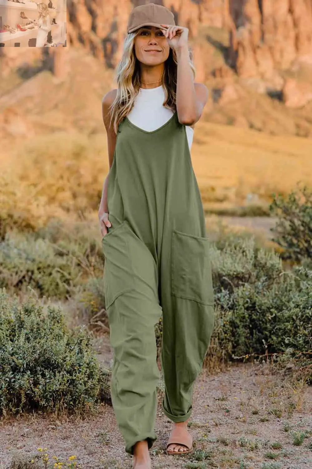 Double Take  V-Neck Sleeveless Jumpsuit with Pocket - MegaSuperStar