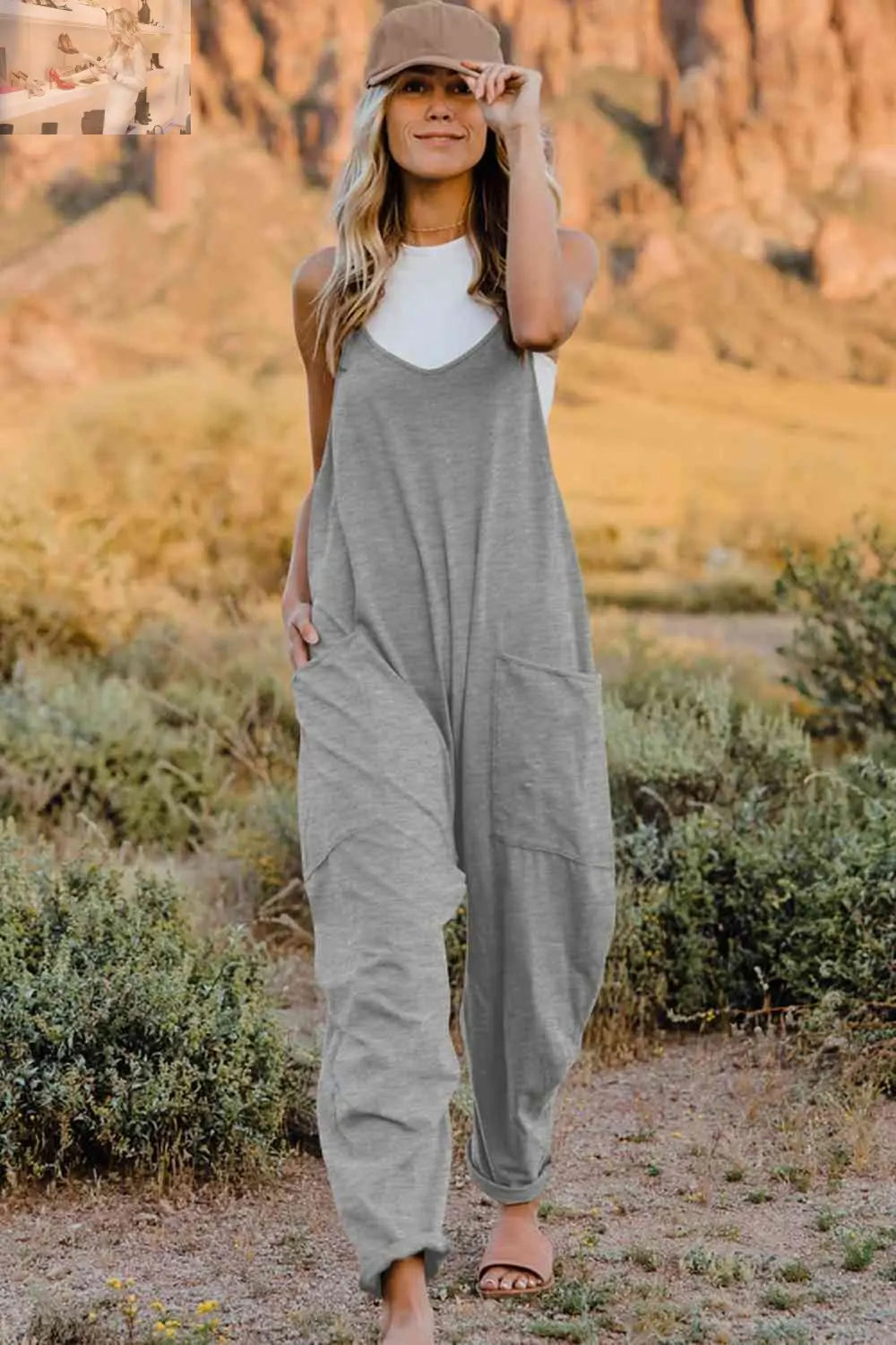 Double Take  V-Neck Sleeveless Jumpsuit with Pocket - MegaSuperStar