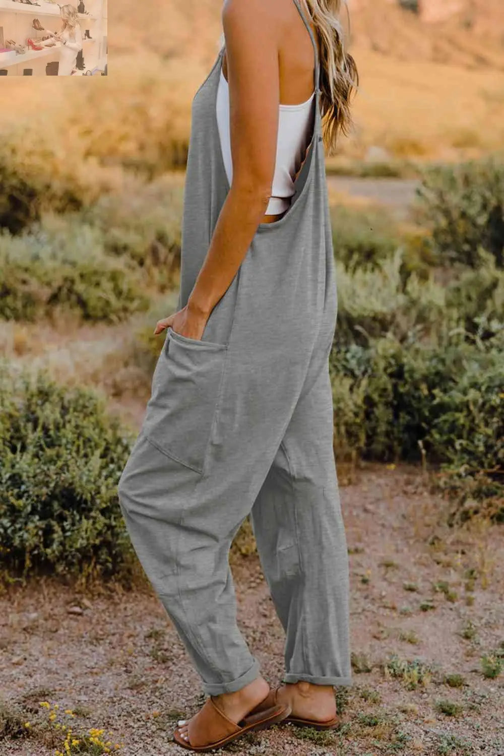 Double Take  V-Neck Sleeveless Jumpsuit with Pocket - MegaSuperStar