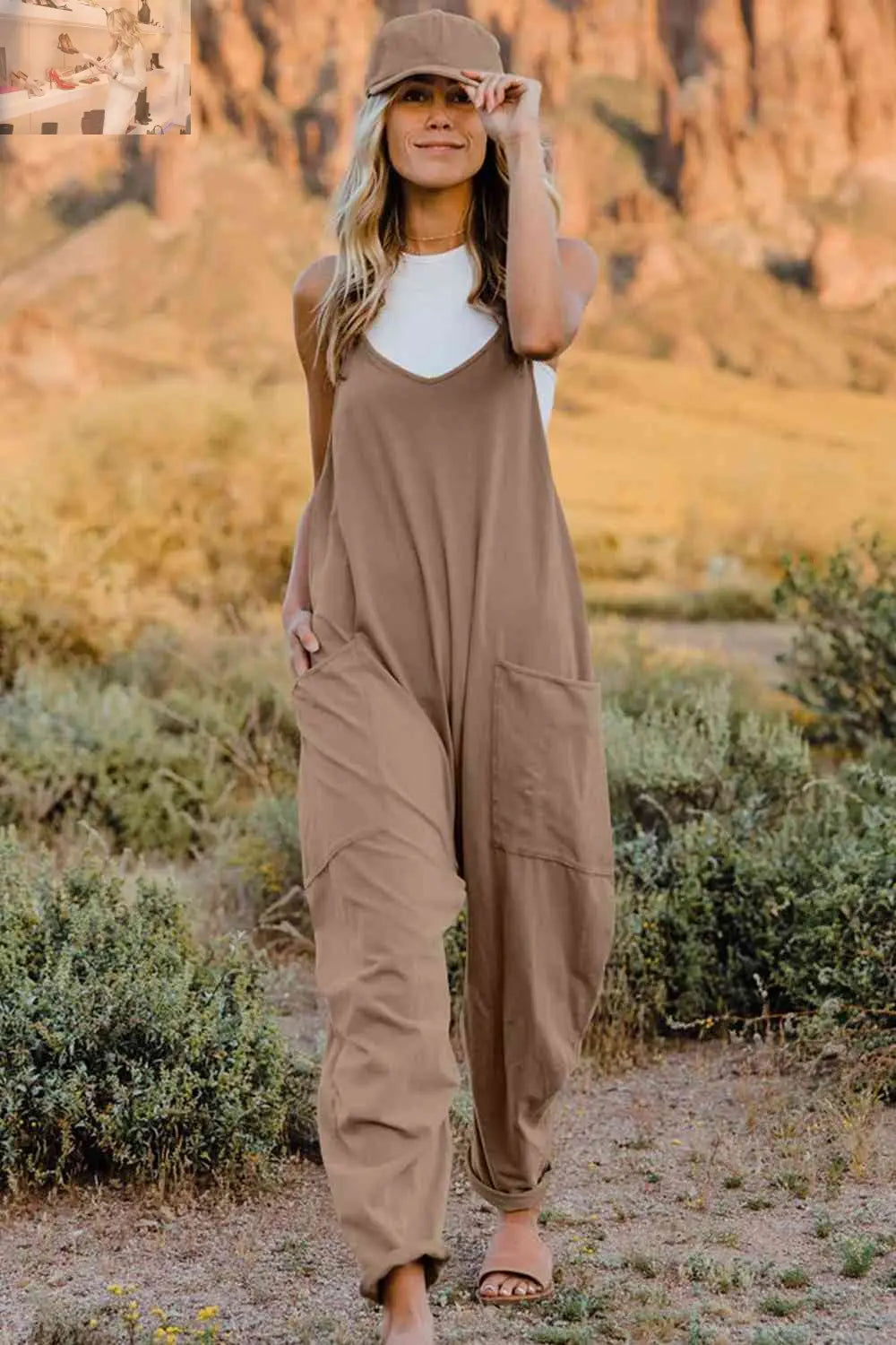 Double Take  V-Neck Sleeveless Jumpsuit with Pocket - MegaSuperStar